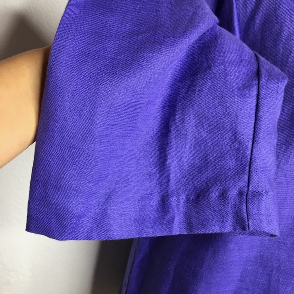 Talbots Medium Petite Linen V Neck Blouse Blue - Picture 2 of 8